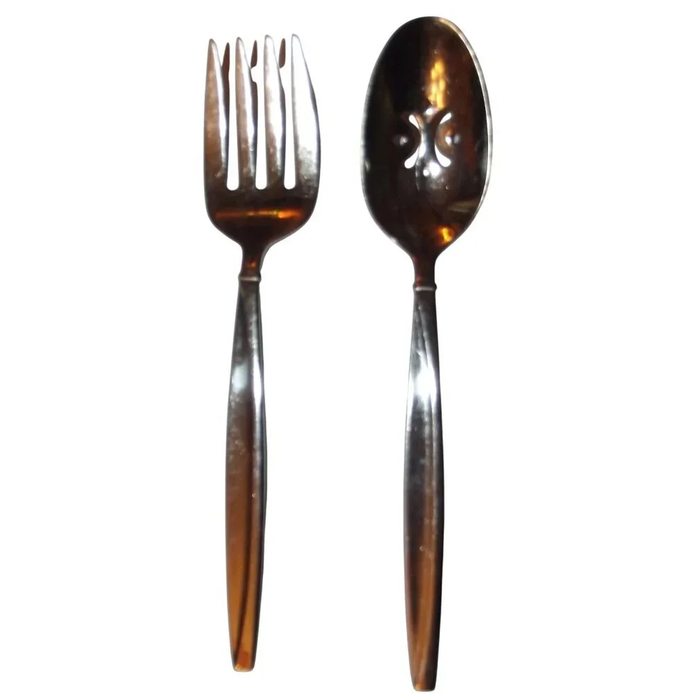 Oneida SWEEP Stainless 18/10 Pierced Serving Spoon&Fork slotted curved Indonesia